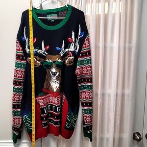 Unisex UGLY CHRISTMAS SWEATER Reindeer wearing sunglasses Let it Glow Lights Up